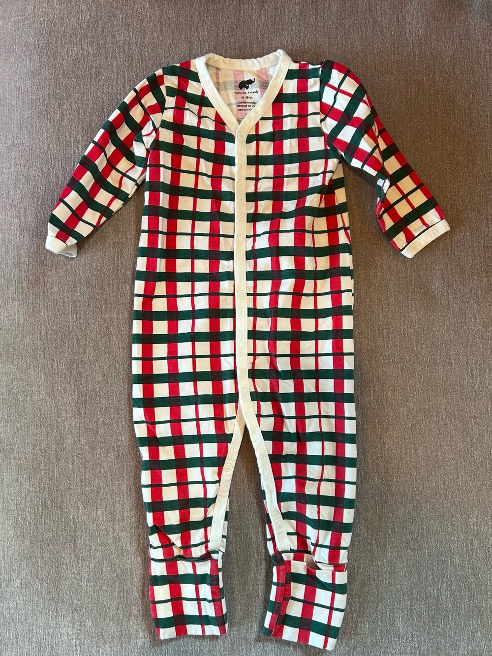 Monica + Andy Organic Cotton Plaid Holiday Footie One-Piece Pajamas